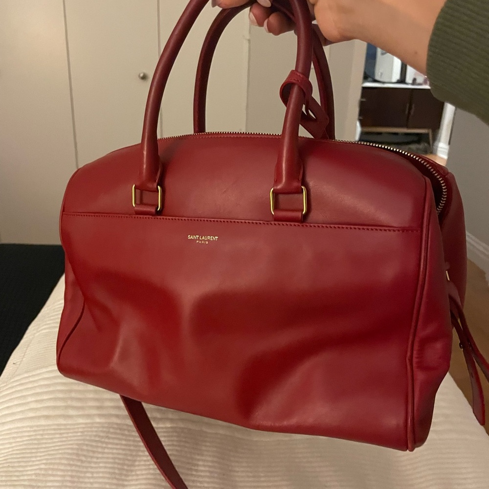 Saint Laurent Duffle Red Leather Handbag